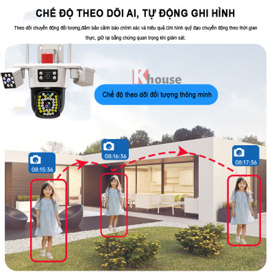 Camera Yoosee 3 Mắt Máy Bay Độc Lập Siêu Sắc Nét, Đêm Có Màu, Đàm Thoại Hai Chiều, Chống Nước Nhựa IP66, Hàng Nhập Khẩu