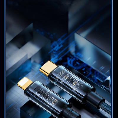 Cáp Pisen Quick Ice Cry.stal PD Type-C to L Explorer 1200mm ( QC-TC01-1200) trong suốt, dây dù chống rối, hàng chính hãng