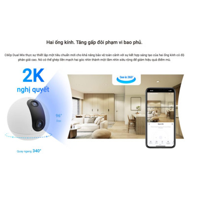 Camera Wifi EZVIZ Mắt Kép 2K Trong Nhà CS-C60p-R100-8H33WF Đàm Thoại 2 Chiều Hàng nhập khẩu