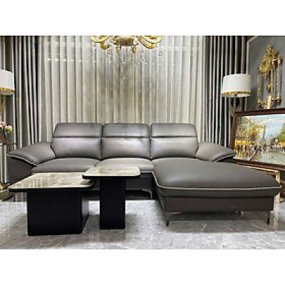 Sofa góc L da bò Italy Juno sofa màu xám – SFLCT04 2m6 x 1m6 hàng cao cấp chuẩn da bò nhập khẩu Ý