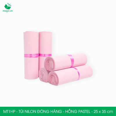MT1HP - 25x35 cm  - Túi nilon gói hàng - 200 túi niêm phong đóng hàng màu hồng pastel