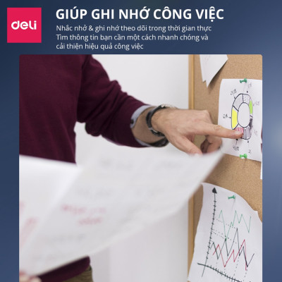 Bảng Ghim Lie Gỗ Bần Khung Gỗ Kết Hợp Bảng Từ Trắng Bút Lông Deli - Treo Dán Tài Liệu Bảng Note Treo Tường Dán Ghi Chú Thông Báo Tranh Ảnh Tặng Kèm Phụ Kiện - Nhiều kích cỡ