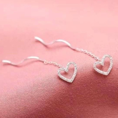 Khuyên tai bạc 925 tim thả xích mới lạ xinh xắn Dế Bạc - K5785
