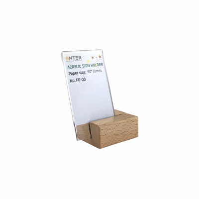 Kệ mica 1 mặt đế gỗ Enter FG-03 50x70mm, Kệ thông tin sản phẩm, Standee mica để bàn, Bảng quét mã QR Code