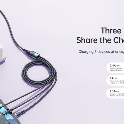 Cáp sạc 3 đầu đa năng 40W Remax RC199th (1.2m) - Hàng chính hãng