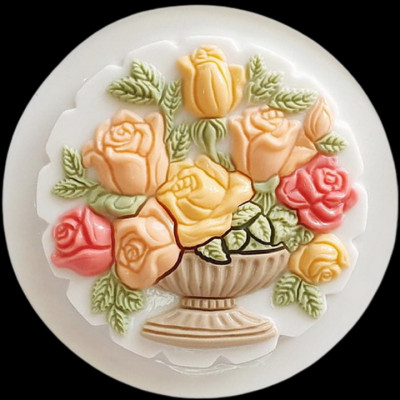 Khuôn rau câu sinh nhật, cưới hỏi hình tròn bình hoa hồng – Mã số 1037