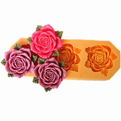 Khuôn silicon làm rau câu 3 hoa hồng kèm lá - Mã số 1103