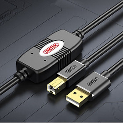 Cáp Máy In Đầu Mạ Vàng Unitek U205B Có 2 Chíp Khuếch Đại Tín Hiệu Dài 15m - Hàng Chính Hãng