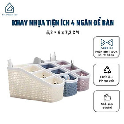 Khay nhựa tiện ích 4 ngăn để bàn,, khay nhựa 4 ngăn đựng bút, đồ dùng đa năng - Chính hãng MINIIN (Giao màu ngẫu nhiên)