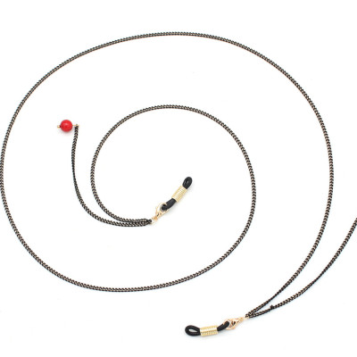 Chuỗi giữ gọng kính chống rơi rớt thất lạc màu đen hạt châu đỏ tua rua sáng tạo