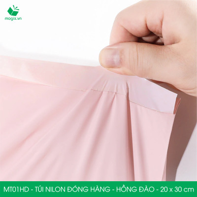 MT1HD - 25x35 cm  - Túi nilon gói hàng - 300 túi niêm phong đóng hàng màu hồng đào