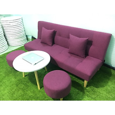 Bộ sofa salon bed giường tím vải bố SB3 cả bộ phòng khách