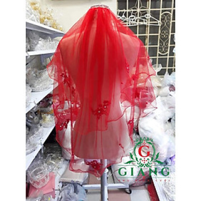 Voan cô dâu đính ren hoa 3D dài ngang lưng phụ kiện cưới Giang