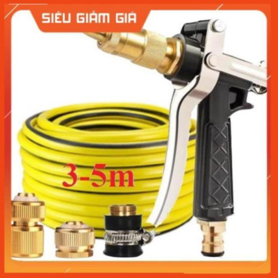 Bộ dây vòi xịt nước rửa xe, tưới cây . tăng áp 3 lần, loại 3m, 5m 206236Sđầu đồng, cút đồng, d.vàng