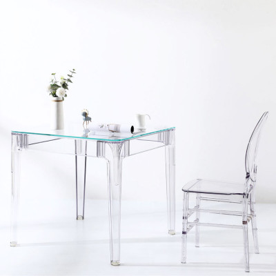 Bàn ăn mặt kính nhỏ gọn TE1540-08G Nội thất Capta Mặt kính cường lực trong suốt khung nhựa PC cao cấp hiện đại nhập khẩu hcm