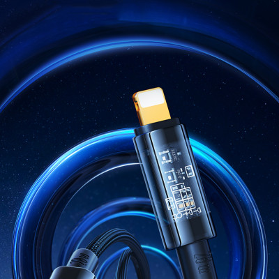 Cáp Pisen Quick Ice Cry.stal PD Type-C to L Explorer 1200mm ( QC-TC01-1200) trong suốt, dây dù chống rối, hàng chính hãng