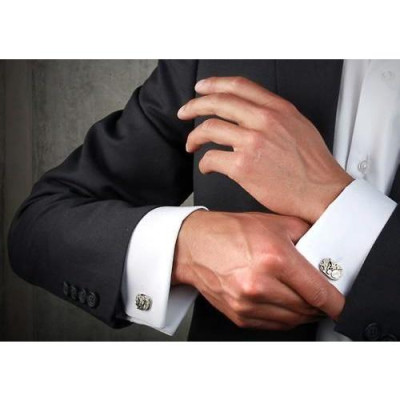 Khuy Cài tay áo Măng Set cao cấp đính đá - cufflinks , tặng kèm hộp nhỏ, màu vàng đá xanh