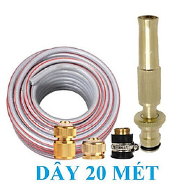 Bộ dây vòi xịt nước rửa xe, tưới cây . tăng áp 3 lần, loại 20m 206587 đầu đồng,cút đồng+ tặng đai