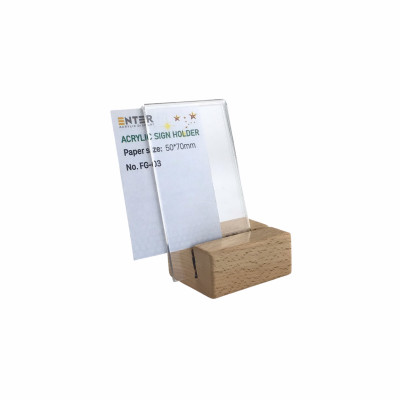 Kệ mica 1 mặt đế gỗ Enter FG-03 50x70mm, Kệ thông tin sản phẩm, Standee mica để bàn, Bảng quét mã QR Code