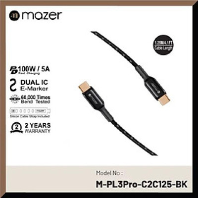 Dây Cáp Mazer Infinite.LINK 3 Pro Cable USB-C TO USB-C hỗ trợ sạc cho thiết bị lên tới 100W Hàng Chính Hãngh