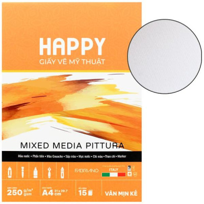 Sổ Vẽ Mỹ Thuật Gáy Keo Đa Chất Liệu A4 - Happy Mix Media Piturra - Vân Mịn Kẻ - 250gsm (15 Tờ)