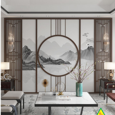 Bình phong gỗ khung tranh cắt CNC cho phòng khách, nhà bếp, nhà hàng, spa CNC05 - Nội thất lắp ráp Viendong Adv