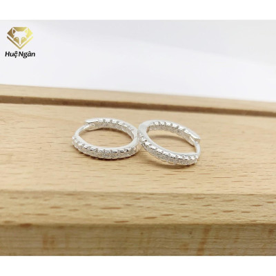 Bông tai bạc Ý 925 Huệ Ngân - Khuyên vòng xinh 1 hàng đá RYE140219