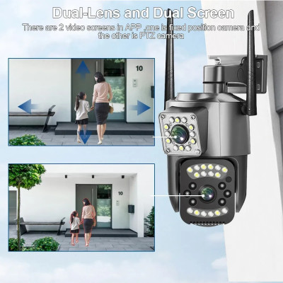 Camera giám sát 2 ống kính quan sát an ninh ngoài trời trong nhà xoay 360 độ chống nước tiêu chuẩn IP kèm thẻ nhớ chính hãng - Hàng Nhập Khẩu