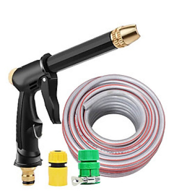 Bộ dây và vòi xịt rửa xe tưới cây  tăng áp thông minh 810-2576-1 (dây xám-cút nối xanh)