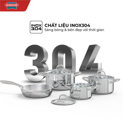 Bộ Nồi Chảo Inox 304 Đáy Liền Sunhouse SHG808