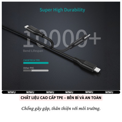 Dây cáp sạc nhanh 30W chuẩn MFI PD Type-C ra L (iP) hiệu Choetech IP0040 - Chuẩn sạc an toàn RoHS, chiều dài 200cm, Truyền dữ liệu 480Mbps, siêu bền, chất liệu TPE - Hàng nhập khẩu