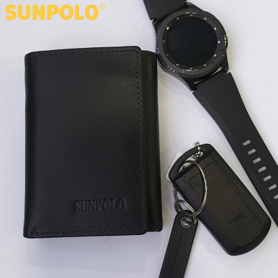 Ví Nam Đứng Gấp 3 Da Bò Cao Cấp SUNPOLO WSTF51 (Đen, Nâu Đỏ, Xanh)