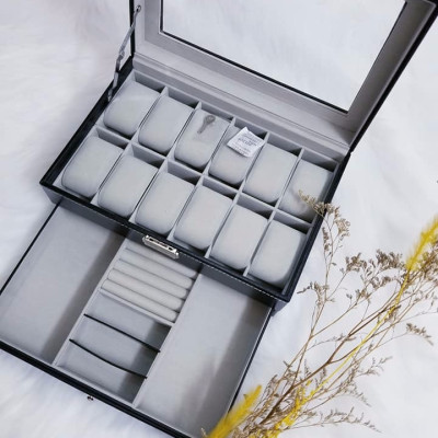 Hộp đựng đồng hồ, trang sức và mắt kính 2 tầng SAIKE SAIKE mã S222 màu đen