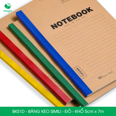 BKS1D - 1 cuộn băng keo Simili khổ 5cm x 7m - Đỏ - Băng dính dán gáy sách, đóng cuốn