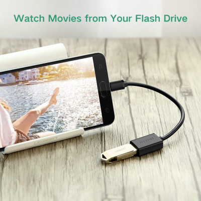 Dây Micro USB 2.0 OTG dạng tròn dài 15cm UGREEN 10396 (màu đen) - Hàng chính hãng