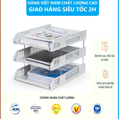 Khay Đựng Tài Liệu 3 Tầng 5683, Kệ Đựng Tài Liệu Văn Phòng Cao Cấp, Khay A4 nhiều ngăn tiện dụng - Hàng Việt Nam
