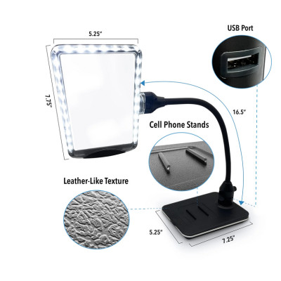 Kính lúp cao cấp để bàn đọc sách, đọc điện thoại Magnipros 1819+CP (4X, có đèn led chống chói và giảm mỏi mắt, có thể để bàn hoặc kẹp bàn)