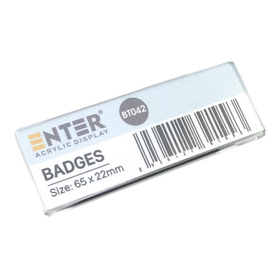 Phôi thẻ tên mica Enter BT042 65x22mm gắn nam châm N010 (10,100) - Bịch (10)