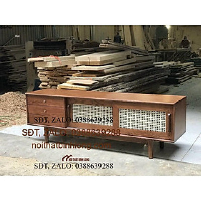 Kệ TV Kẹp Mây cánh trượt 1m8 gỗ Sồi Cao cấp