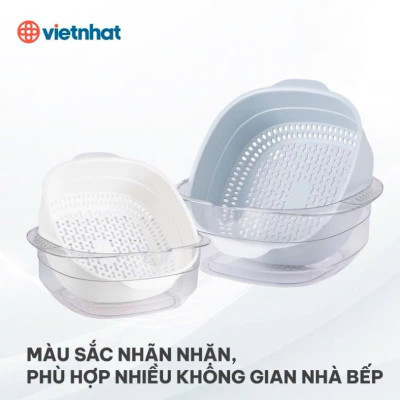 Bộ thau rổ vuông trung HOKORI 2338 nhựa VIỆT NHẬT cao cấp - Rửa rau củ quả, trộn thực phẩm - Hàng Chính hãng