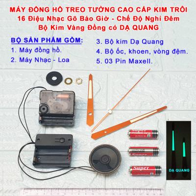 Bộ Máy ĐỒNG HỒ Nhạc Chuông 16 điệu NHẠC Báo giờ + Máy Đồng Hồ KIM TRÔI Cao Cấp EASTAR NHẬT + Bộ Kim VÀNG ĐỒNG có Dạ Quang – Kèm 03 Pin Maxell