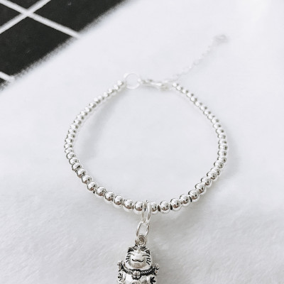 Lắc bi bạc 3mm mèo may mắn - Ngọc Quý Gemstones