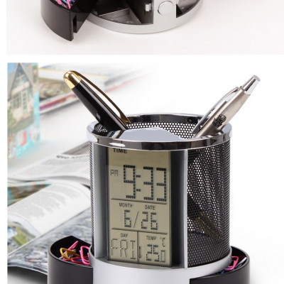 Hộp đựng bút có đồng hồ, lịch kỹ thuật số đa năng - hàng chính hãng