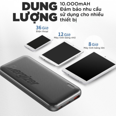 [ Hàng Chính Hãng ] Pin sạc dự phòng cao cấp Energizer UE10055PQBK 10000mAh - Sạc Nhanh PD - BH 12 tháng
