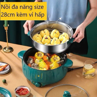 Nồi Lẩju Điện 2 Tầng Đa Năng Loại Xịn – Hấp, Xào, Nấu Mọi Món Ăn, ĐÈN TRANG TRÍ