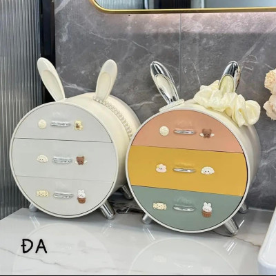 Kệ Đựng Mỹ Phẩm 3 Ngăn Hộp Đựng Phụ Kiện Bông Tai Hình Tai Thỏ Đa Năng Tiện Lợi