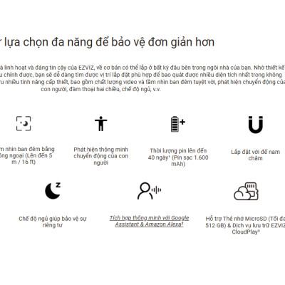 Camera Wifi EZVIZ CB1 2MP Dùng Pin Sạc, Cảnh báo chuyển động, còi hú cảnh báo - hàng chính hãng