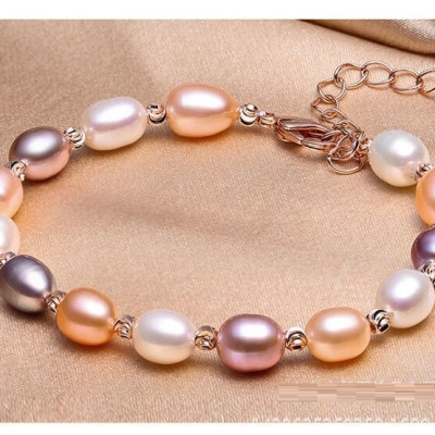 Combo Vòng đeo tay Ngọc Trai nuôi cấy tự nhiên, Mixed màu, hạt bầu dục, 5-7li, freesize, Kèm Bản PHOTOCOPY Giấy KIỂM ĐỊNH, hộp đựng lót Nhung gấm