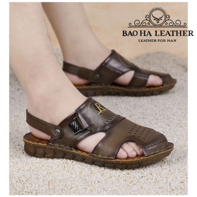 Dép bịt mũi nam da bò thật BHD6732 Giày sandal nam quai ngang