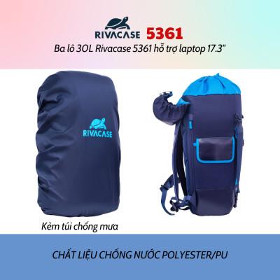 Balô 30L Rivacase 5361 Để Vừa laptop 17.3" - Bảo Hành 24 Tháng - Hàng Chính Hãng